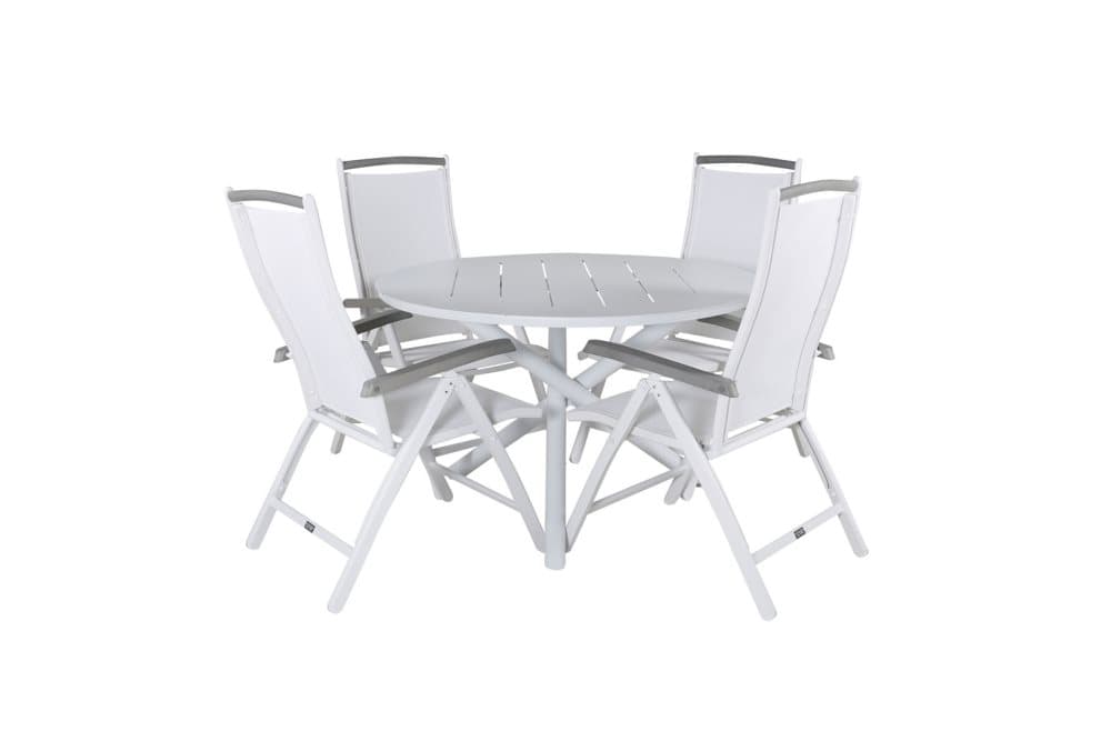 Alma Trädgårdset bord Ø120cm och 4 stole 5poshalu Albany vit.