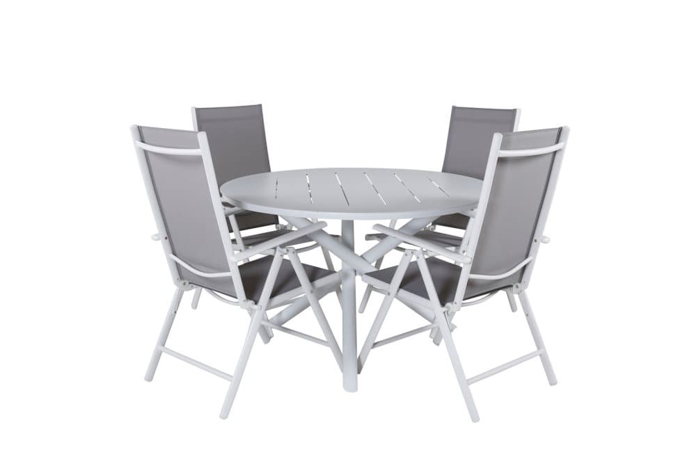 Alma Trädgårdset bord Ø120cm och 4 stole Break vit.