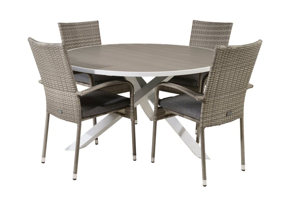 Parma Trädgårdset bord Ø140cm och 4 stole Anna grå.