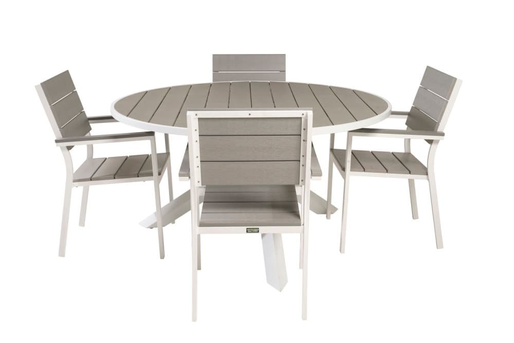 Parma Trädgårdset bord Ø140cm och 4 stole Levels vit, grå.