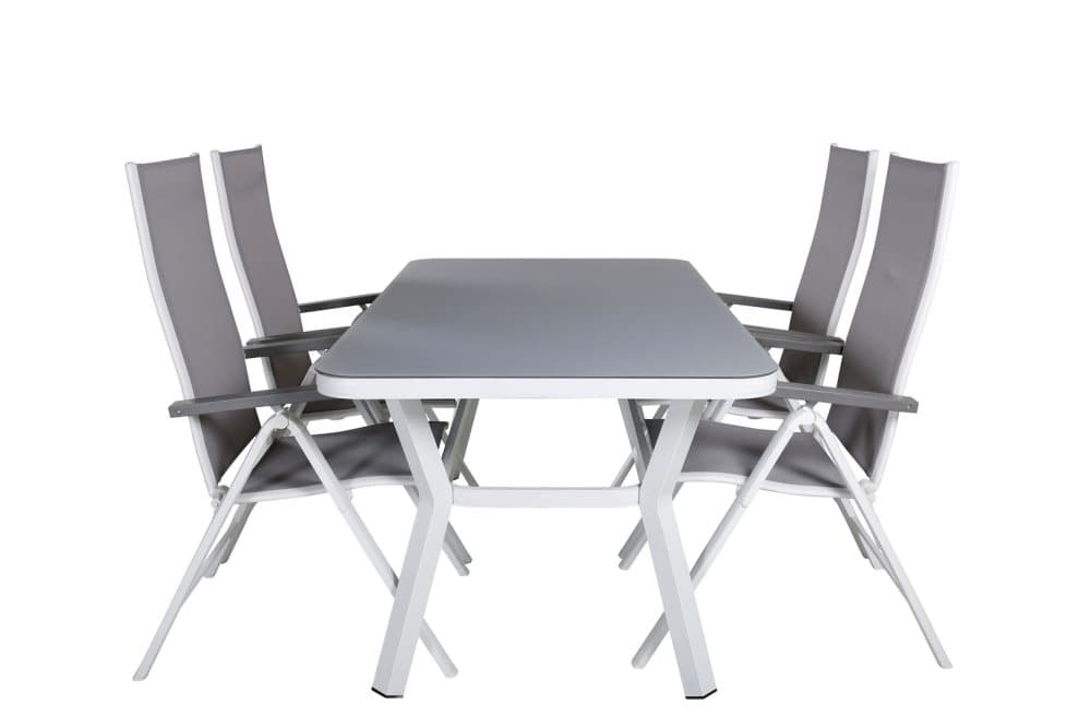 Virya Trädgårdset bord 90x160cm och 4 stole L5pos Albany vit, grå.