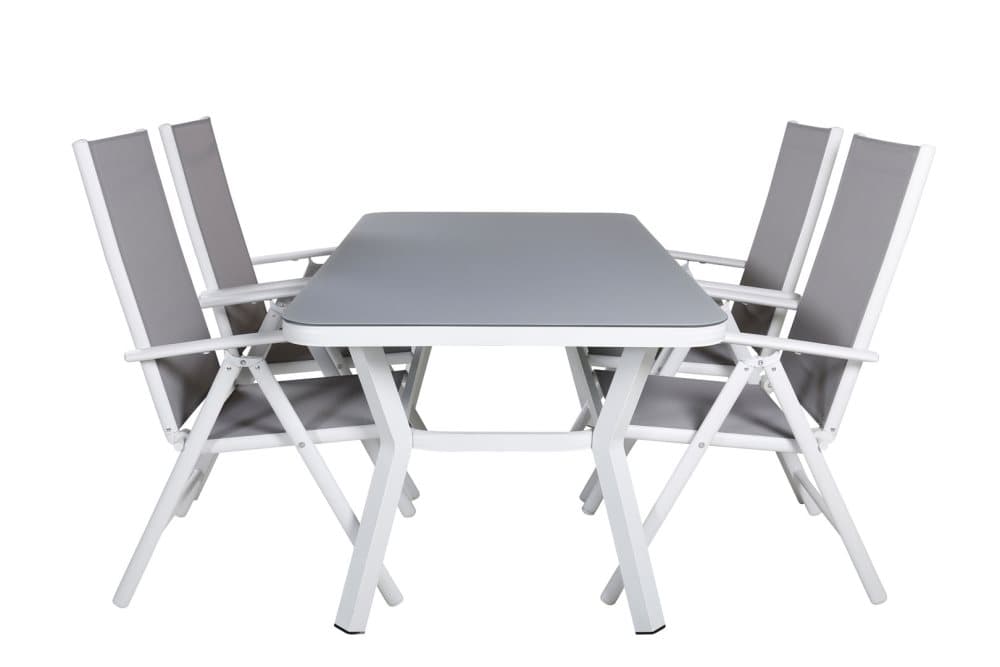 Virya Trädgårdset bord 90x160cm och 4 stole Break vit, grå.