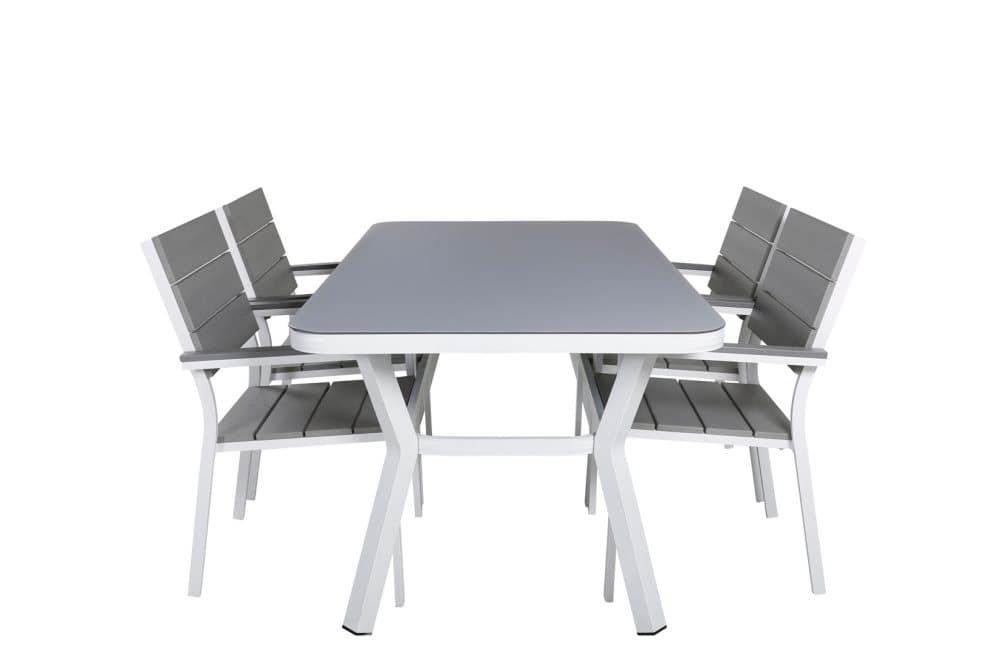 Virya Trädgårdset bord 90x160cm och 4 stole Levels vit, grå.