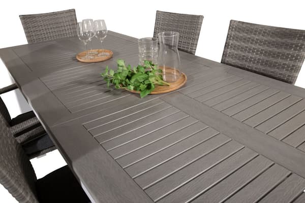 Albany hagesett bord 90x152/210cm og 6 stoler Anna grå, gråhvit.