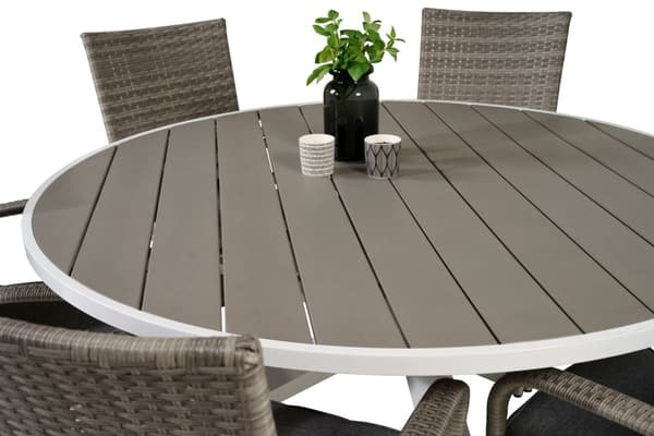 Parma hagesett bord Ø140cm og 6 stoler Anna grå.