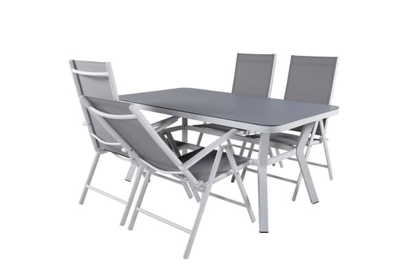 Virya hagesett bord 90x160cm og 4 stoler Break hvit, grå.