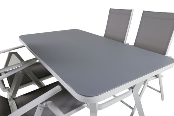 Virya hagesett bord 90x160cm og 4 stoler Break hvit, grå.