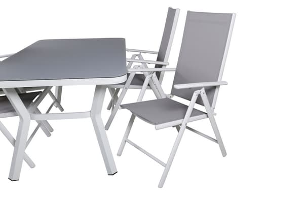 Virya hagesett bord 90x160cm og 4 stoler Break hvit, grå.