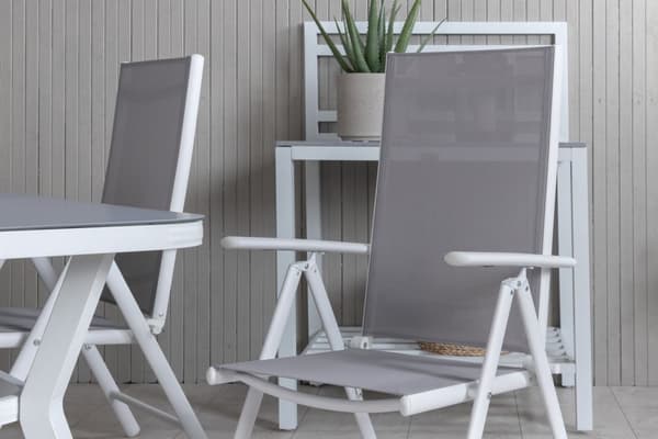 Virya hagesett bord 90x160cm og 4 stoler Break hvit, grå.