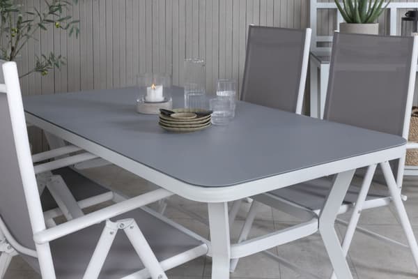 Virya hagesett bord 90x160cm og 4 stoler Break hvit, grå.