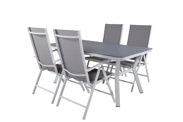 Virya hagesett bord 90x160cm og 4 stoler Break hvit, grå.