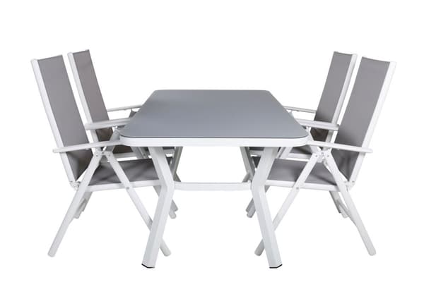 Virya hagesett bord 90x160cm og 4 stoler Break hvit, grå.