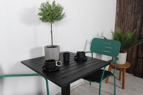 Way hagesett bord 70x70cm og 2 stoler Nicke grønn, svart.