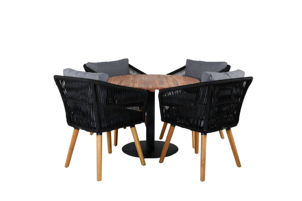 Cot Trädgårdset bord Ø100cm och 4 stole Chania natur.