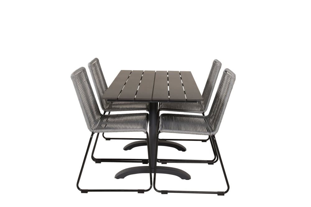 Denver Trädgårdset bord 70x120cm och 4 stole Lindos svart.