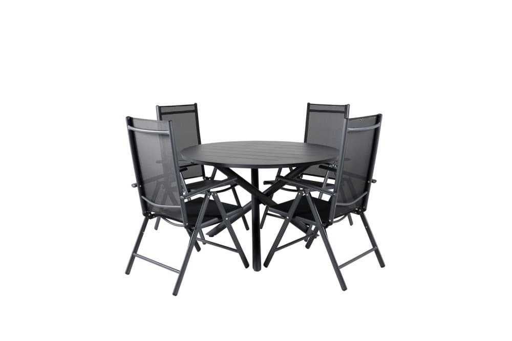 Alma Trädgårdset bord Ø120cm och 4 stole Break svart.