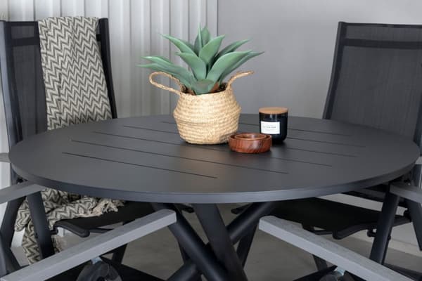 Alma hagesett bord Ø120cm og 4 stoler L5pos Albany svart.