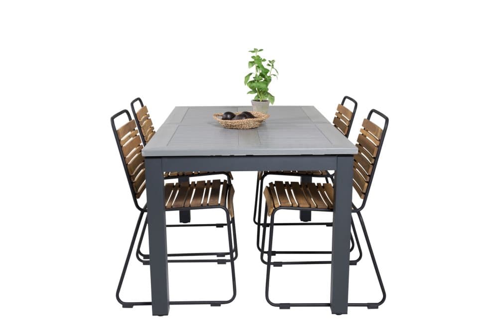 Albany Trädgårdset bord 90x152/210cm och 4 stole Bois svart, grå.