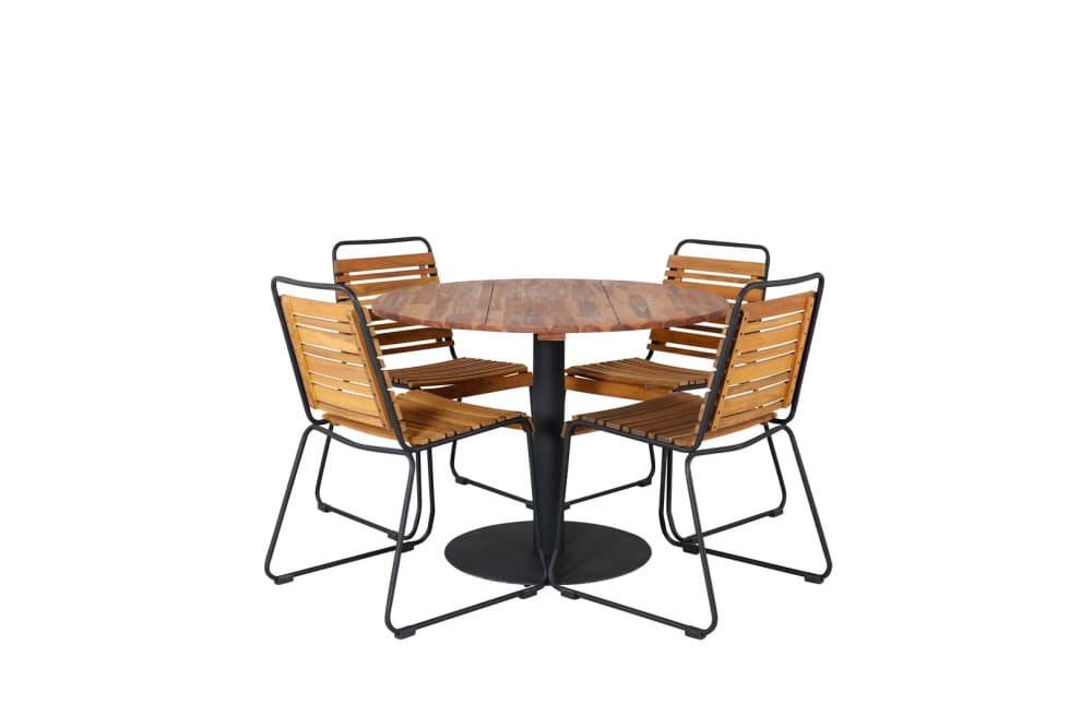 Cot Trädgårdset bord Ø100cm och 4 stole Bois svart, natur.