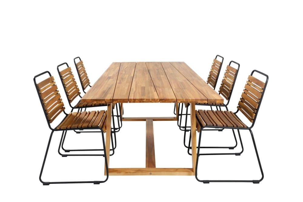 Plankton Trädgårdset bord 100x220cm och 6 stole Bois svart, natur.