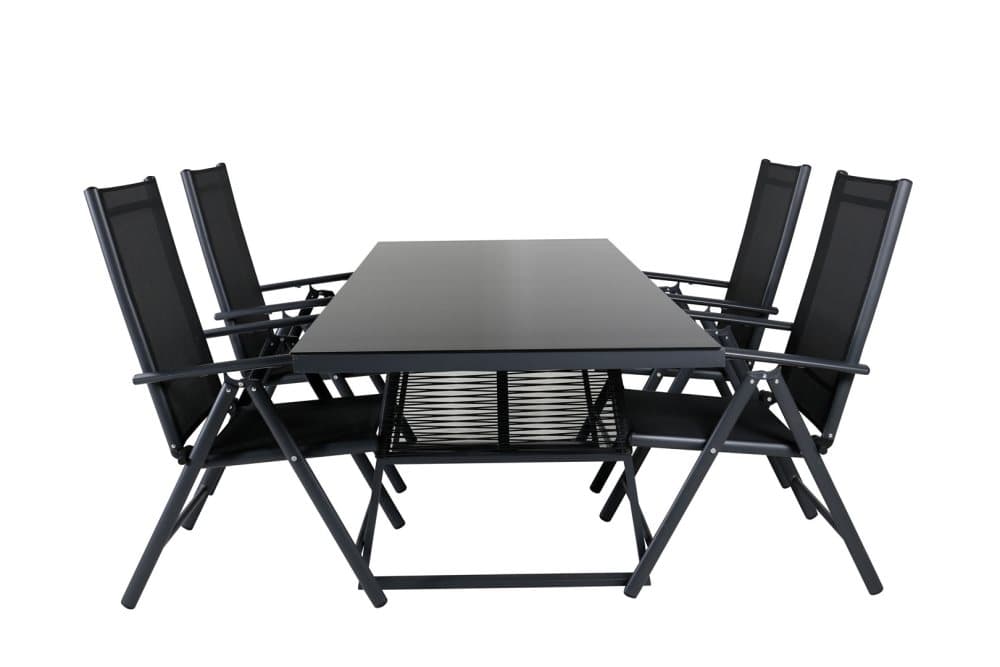 Dallas Trädgårdset bord 90x193cm och 4 stole Break svart.
