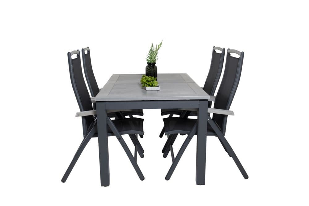 Albany Trädgårdset bord 90x152/210cm och 4 stole 5pos Albany svart, grå.