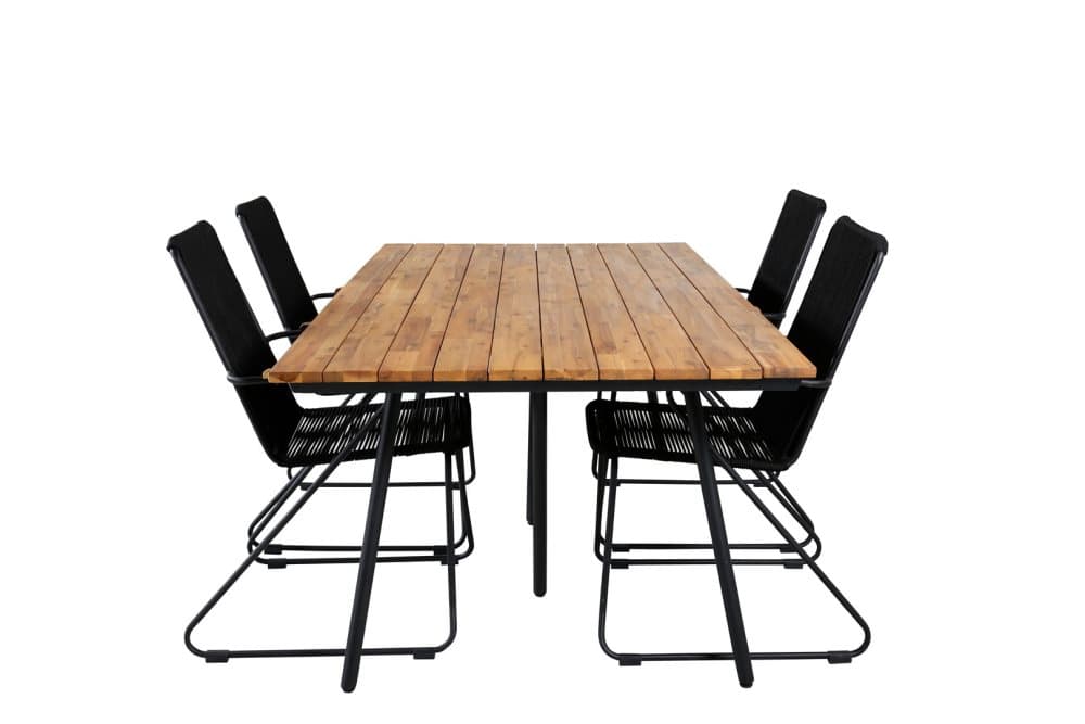Chan Trädgårdset bord 100x200cm och 4 stole armstöd Bois svart, natur.