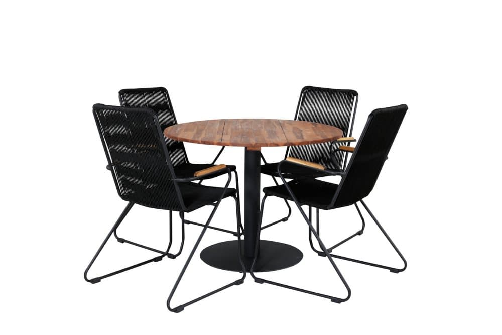 Cot Trädgårdset bord Ø100cm och 4 stole armstöd Bois svart, natur.
