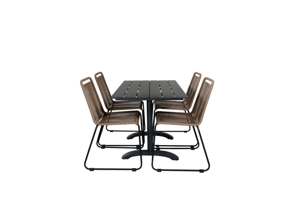 Denver Trädgårdset bord 70x120cm och 4 stole stapelL Lindos svart.