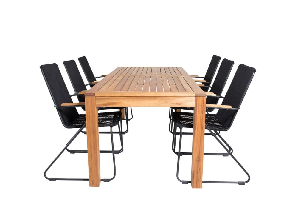 Little John Trädgårdset bord 90x200cm och 6 stole armstöd Bois svart, natur.