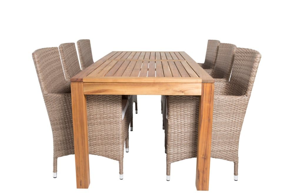 Little John Trädgårdset bord 90x200cm och 6 stole Malin natur.