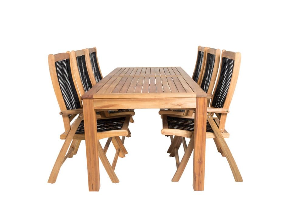 Little John Trädgårdset bord 90x200cm och 6 stole 5pos Peter natur.