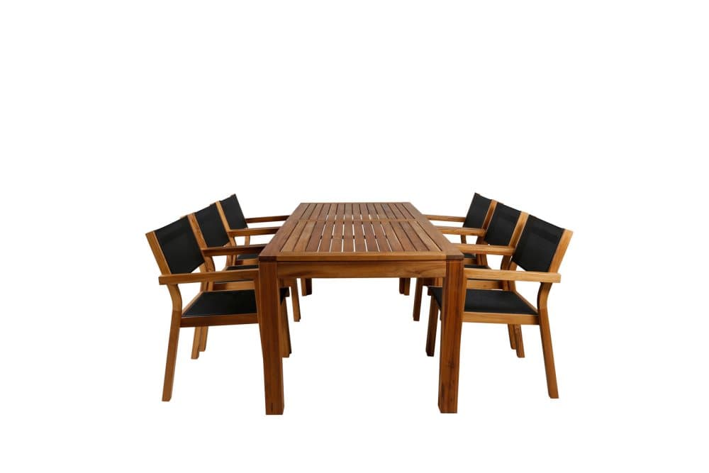 Little John Trädgårdset bord 90x200cm och 6 stole Venice svart, natur.