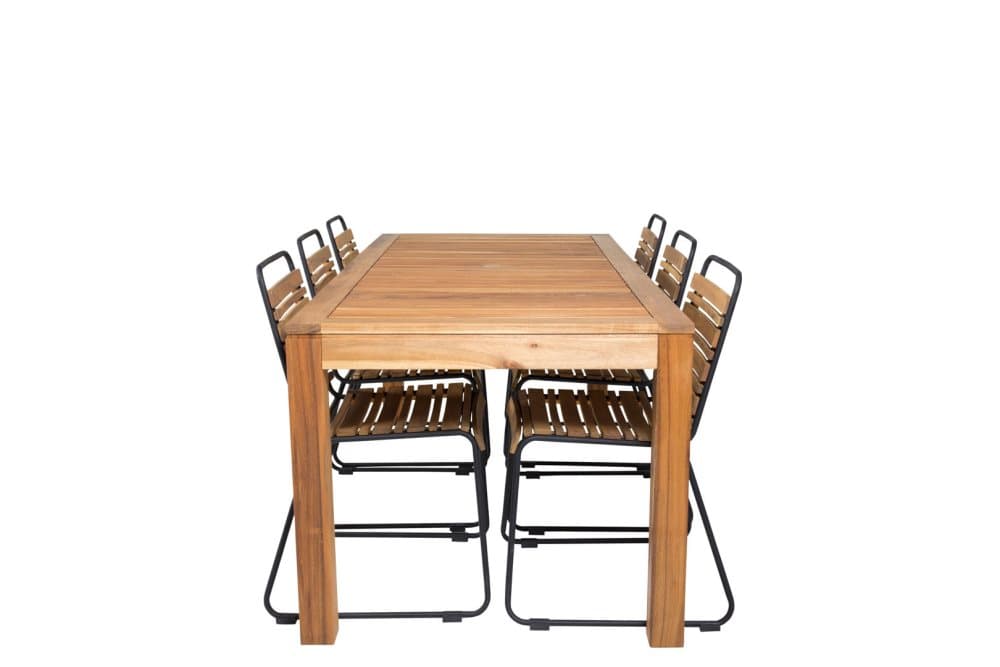 Peter Trädgårdset bord 90x200cm och 6 stole Bois svart, natur.