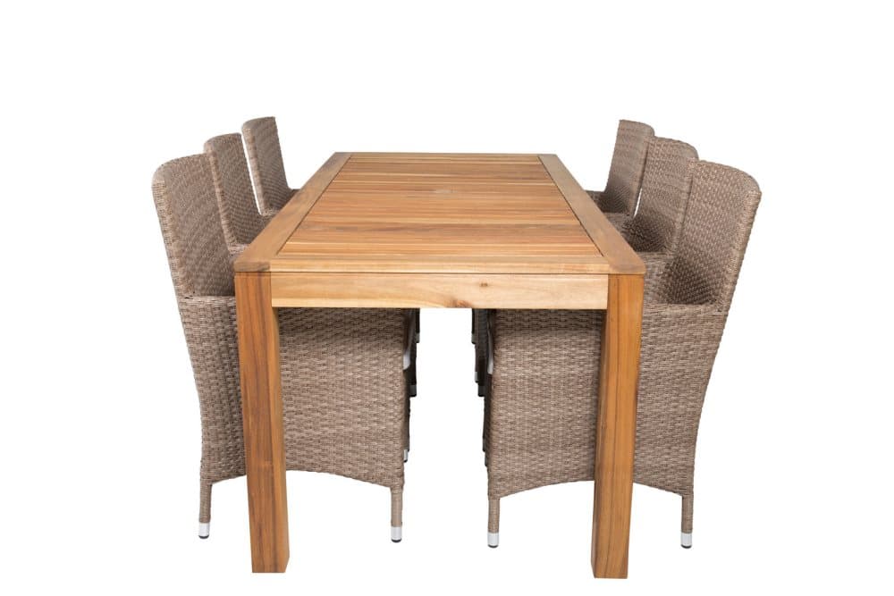 Peter Trädgårdset bord 90x200cm och 6 stole Malin natur.