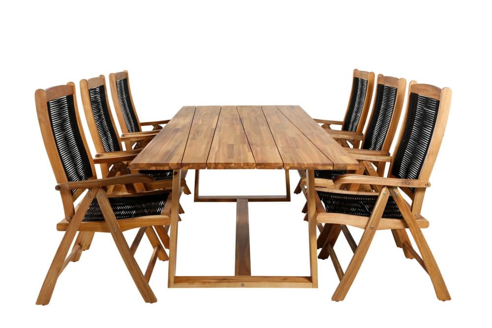 Plankton Trädgårdset bord 100x220cm och 6 stole 5pos Peter natur.