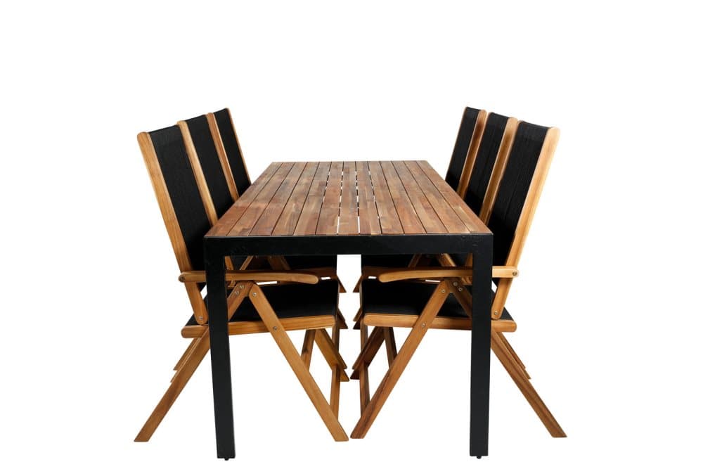 Bois Trädgårdset bord 90x205cm och 6 stole Little John svart, natur.