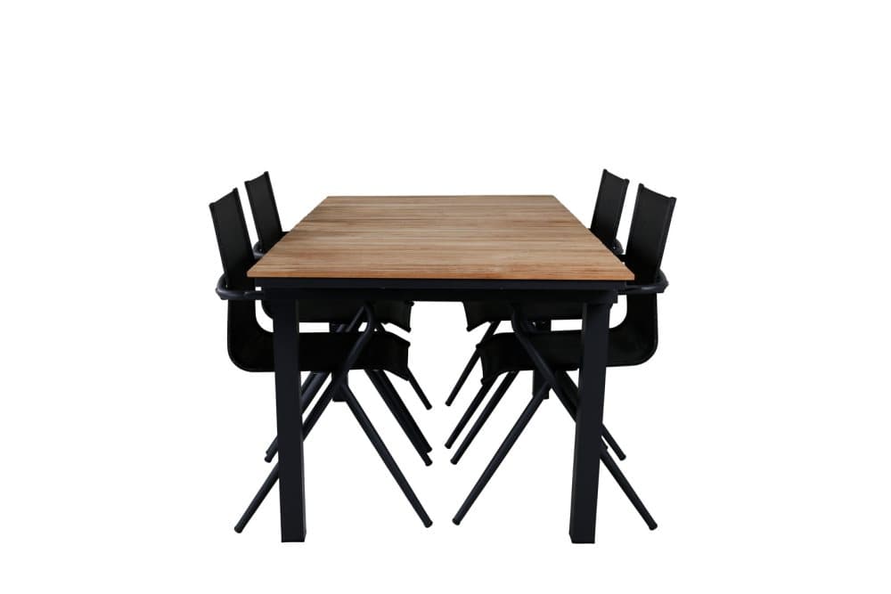 Mexico Trädgårdset bord 90x160/240cm och 4 stole Alina svart, natur.