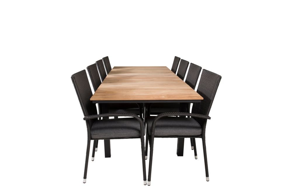 Mexico Trädgårdset bord 90x160/240cm och 8 stole Anna svart, natur.