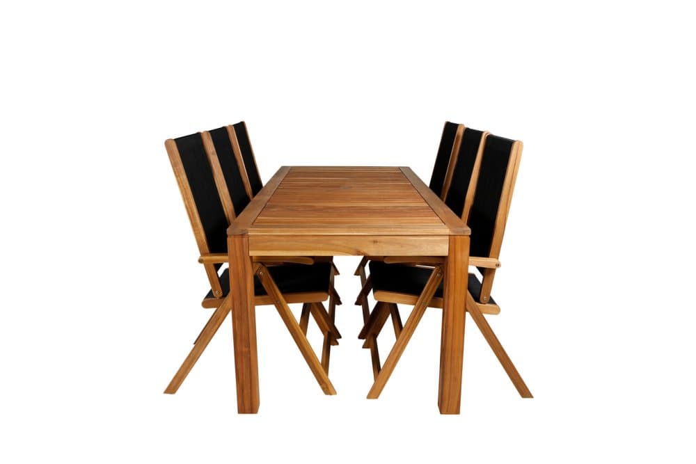 Peter Trädgårdset bord 90x200cm och 6 stole Little John svart, natur.