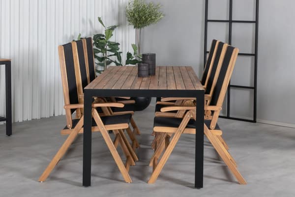 Bois hagesett bord 90x205cm og 6 stoler Little John svart, natur.