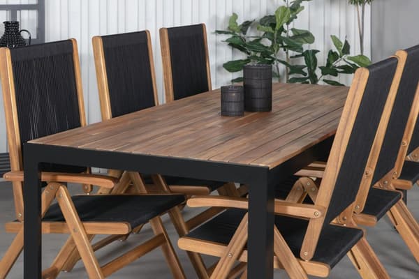 Bois hagesett bord 90x205cm og 6 stoler Little John svart, natur.