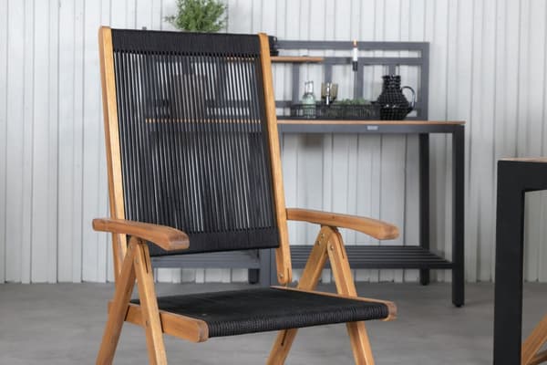 Bois hagesett bord 90x205cm og 6 stoler Little John svart, natur.