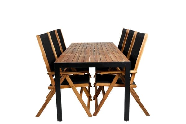 Bois hagesett bord 90x205cm og 6 stoler Little John svart, natur.