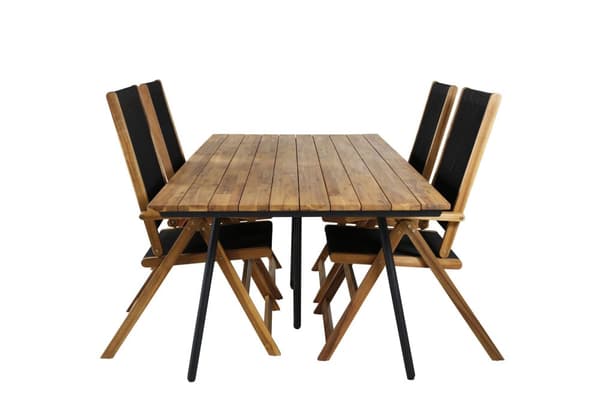 Chan hagesett bord 100x200cm og 4 stoler Little John svart, natur.