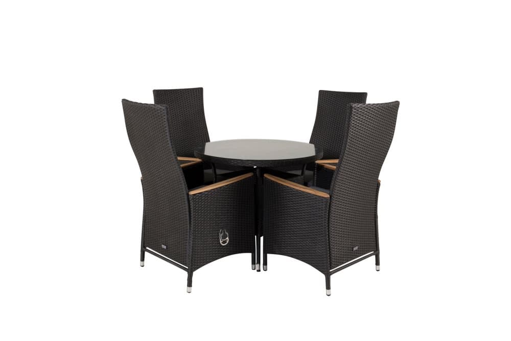 Volta Trädgårdset bord Ø90cm och 4 stole recT Padova svart.