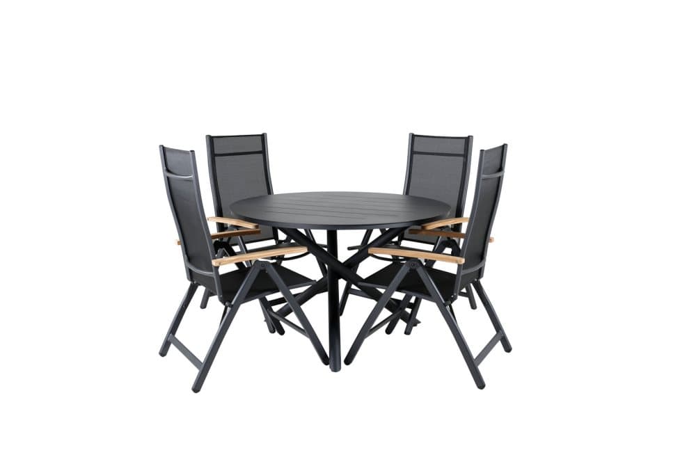 Alma Trädgårdset bord Ø120cm och 4 stole L5pos Panama svart.