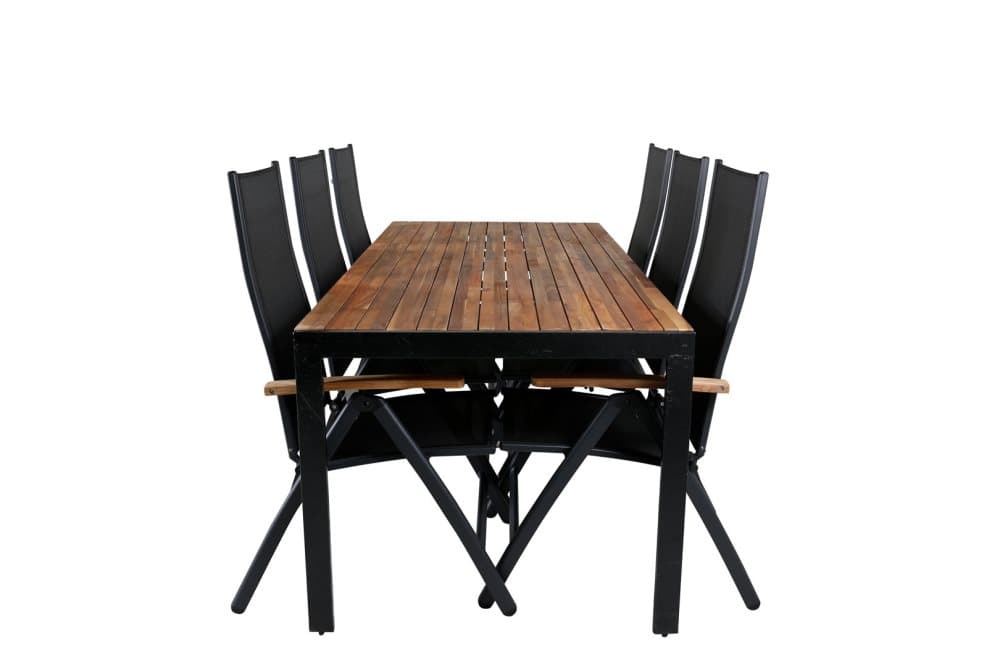 Bois Trädgårdset bord 90x205cm och 6 stole Panama svart, natur.