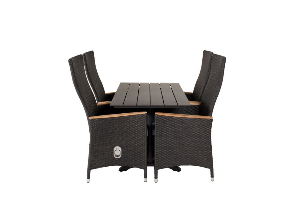 Denver Trädgårdset bord 70x120cm och 4 stole Padova svart.