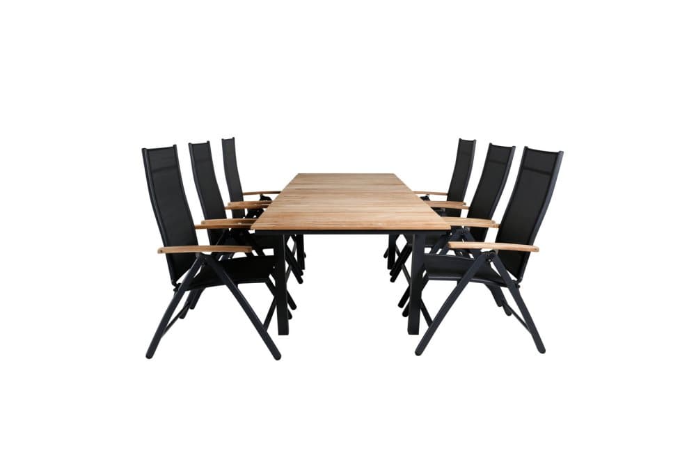 Mexico Trädgårdset bord 90x160/240cm och 6 stole Panama svart, natur.